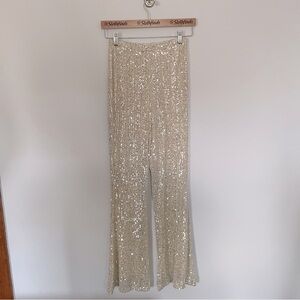 Lost + Wander Flare Sequin Pants- Champagne- Size Extra Small- Sample- NWOT